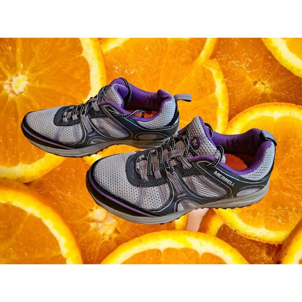Merrell‎ Gray and Black with Purple Trim Sneakers Size 9.5